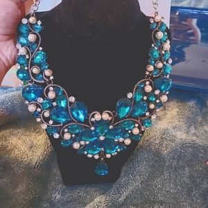 Beautiful Aqua Blue with Pearl Necklace